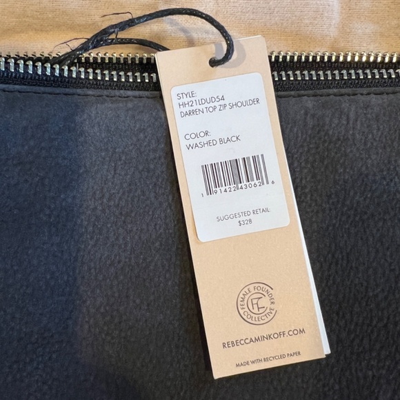 NWT $328 REBECCA MINKOFF Washed Black Suede Leather Darren Top Zip Shoulder Bag - Picture 9 of 14